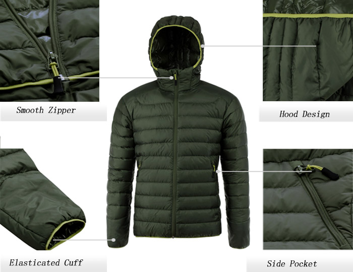 Color Spliced Zipper-Up Hooded Down Jacket ODM Designer